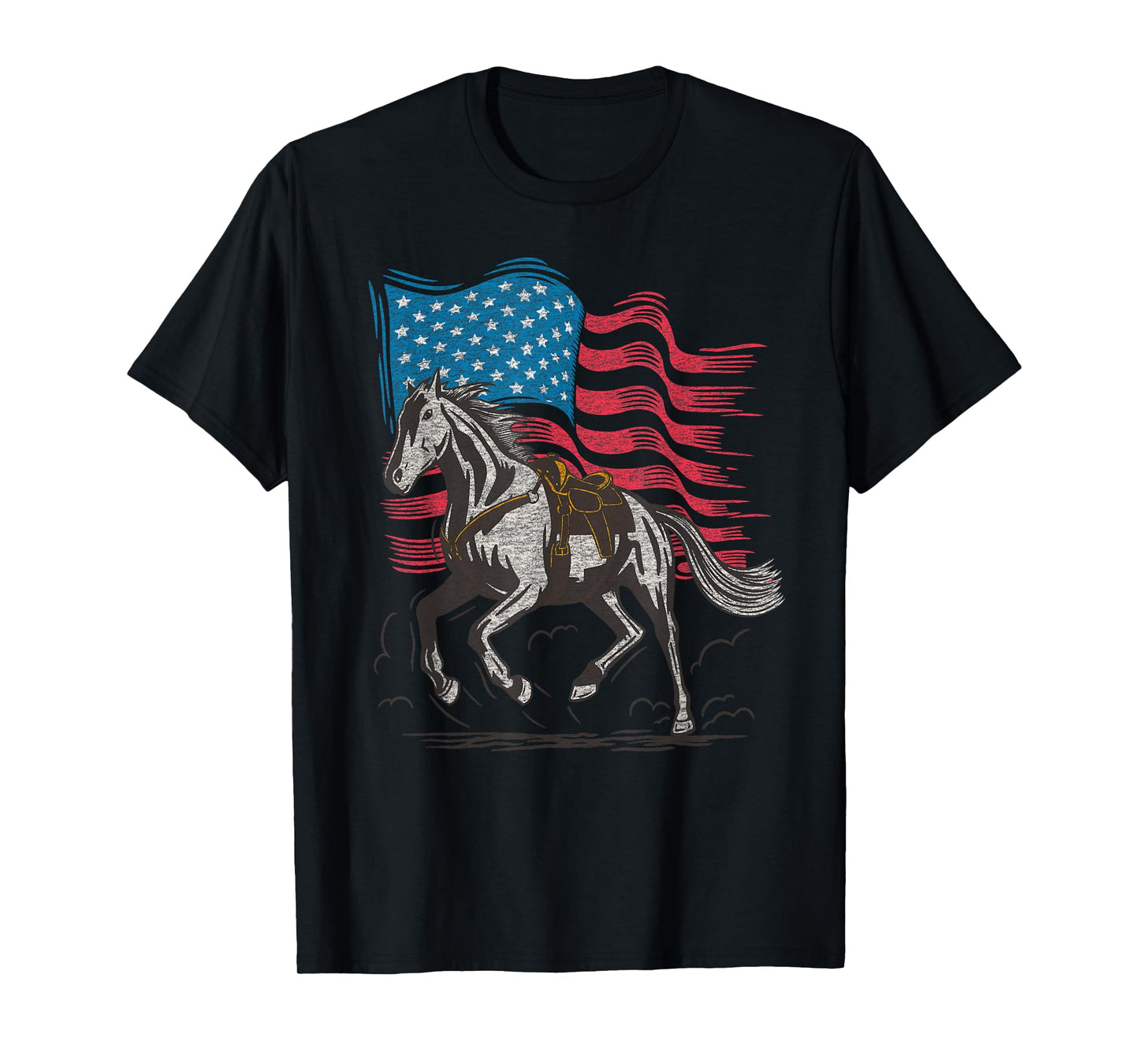 Cartba Horse Co. Horse Lover Equestrian American Flag Vintage Graphic T-Shirt