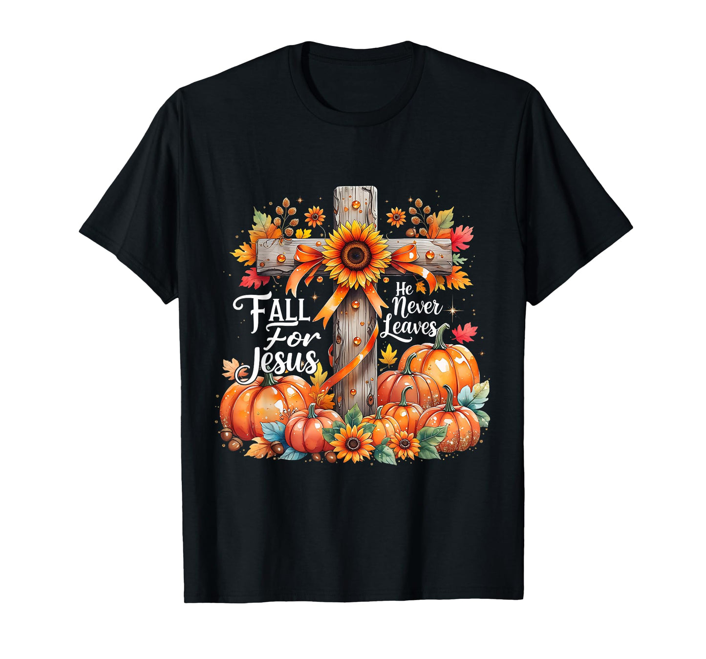 Fall for Jesus Christian Pumpkin Autumn Cross T-Shirt