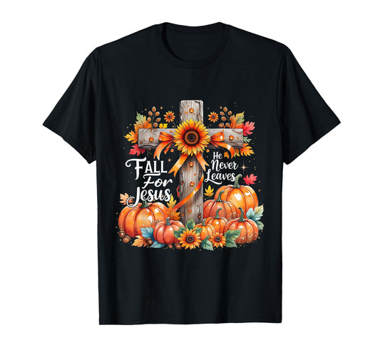 Fall for Jesus Christian Pumpkin Autumn Cross T-Shirt