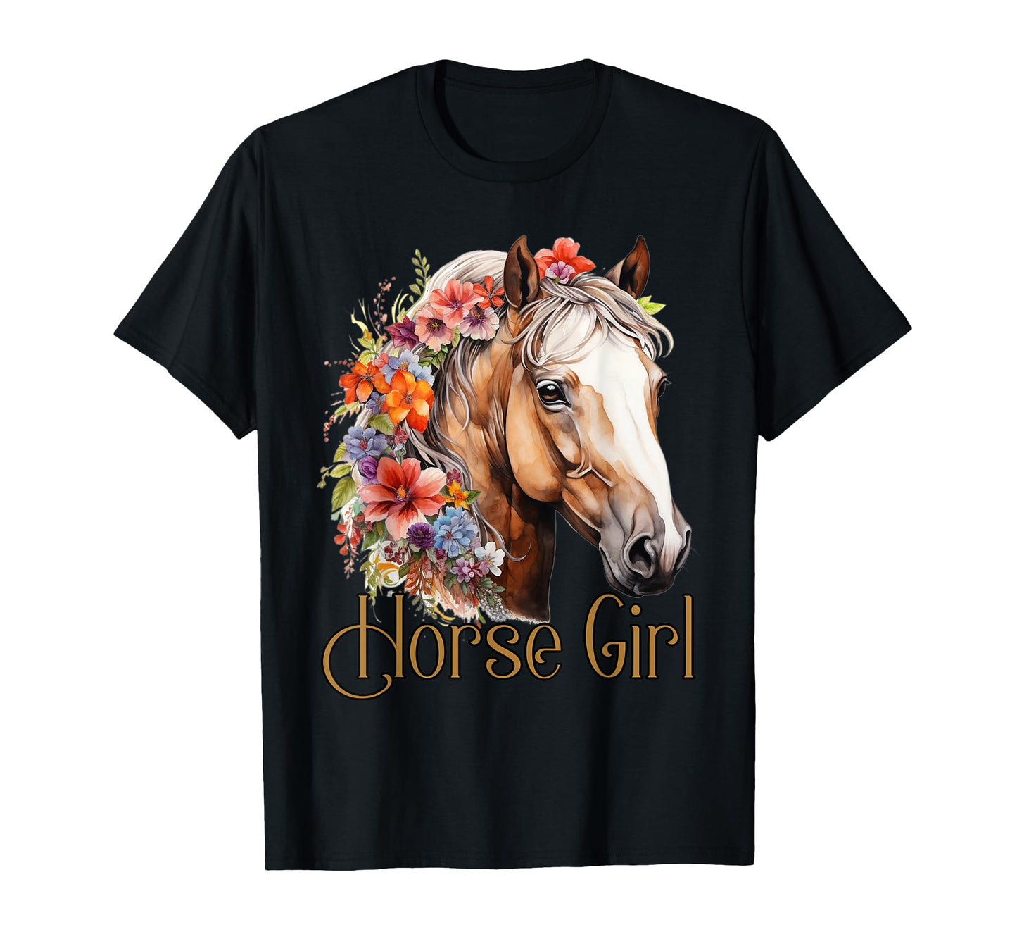 Horse Girl with Beautiful Flowers Portrait Horses Animal T-Shirt