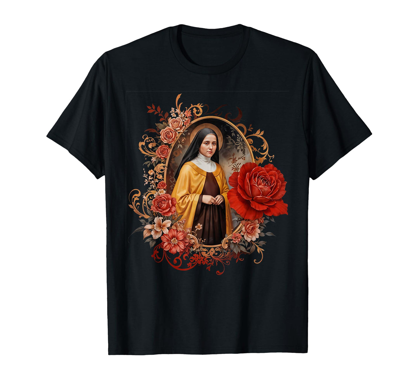 St Therese of Lisieux Little Flower Saint Roses Catholic Art T-Shirt