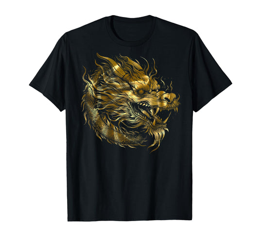 (Back Design) Dragon, Japanese Pattern, Dragon God, Golden Dragon Motif T-Shirt