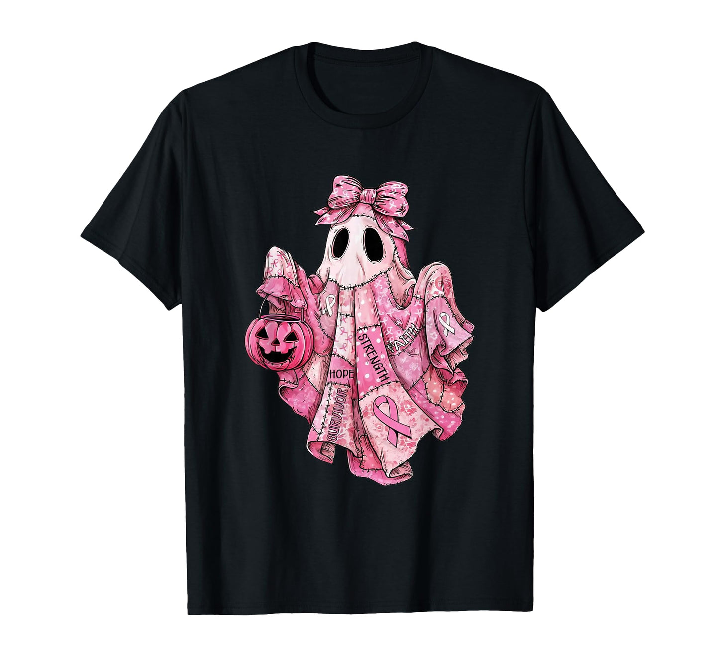 Pink Ribbon Ghost Survivor Hope Strength Faith Halloween T-Shirt
