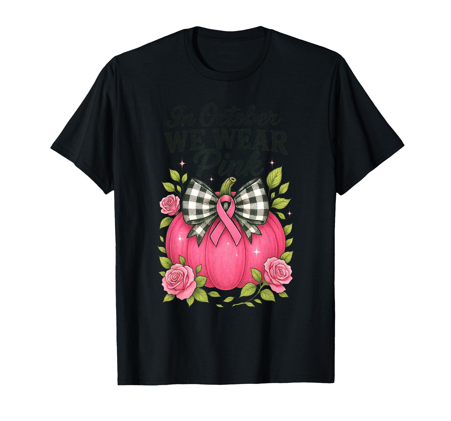 Bow Pumpkin in October We Wear Pink Breast Cancer Awareness T-Shirt