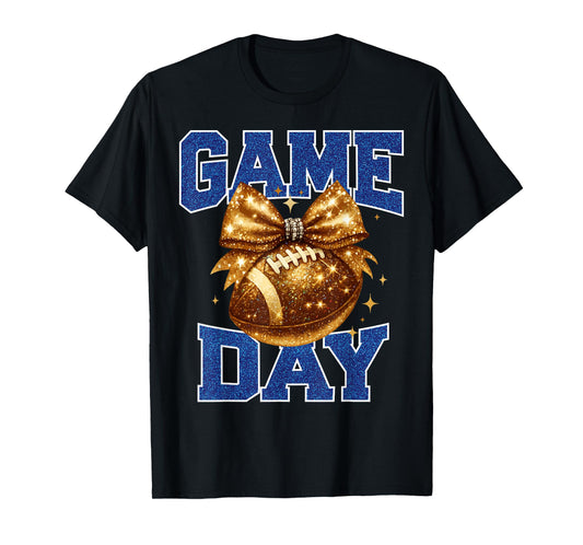 Game Day Football Season Football Mama Girl Blue Gold Vibes T-Shirt