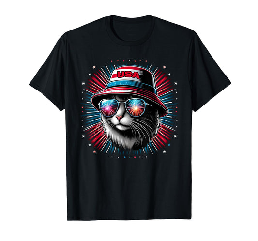Mens Women Ameowica Funny Patriotic Cat Meowica 4th of July T-Shirt