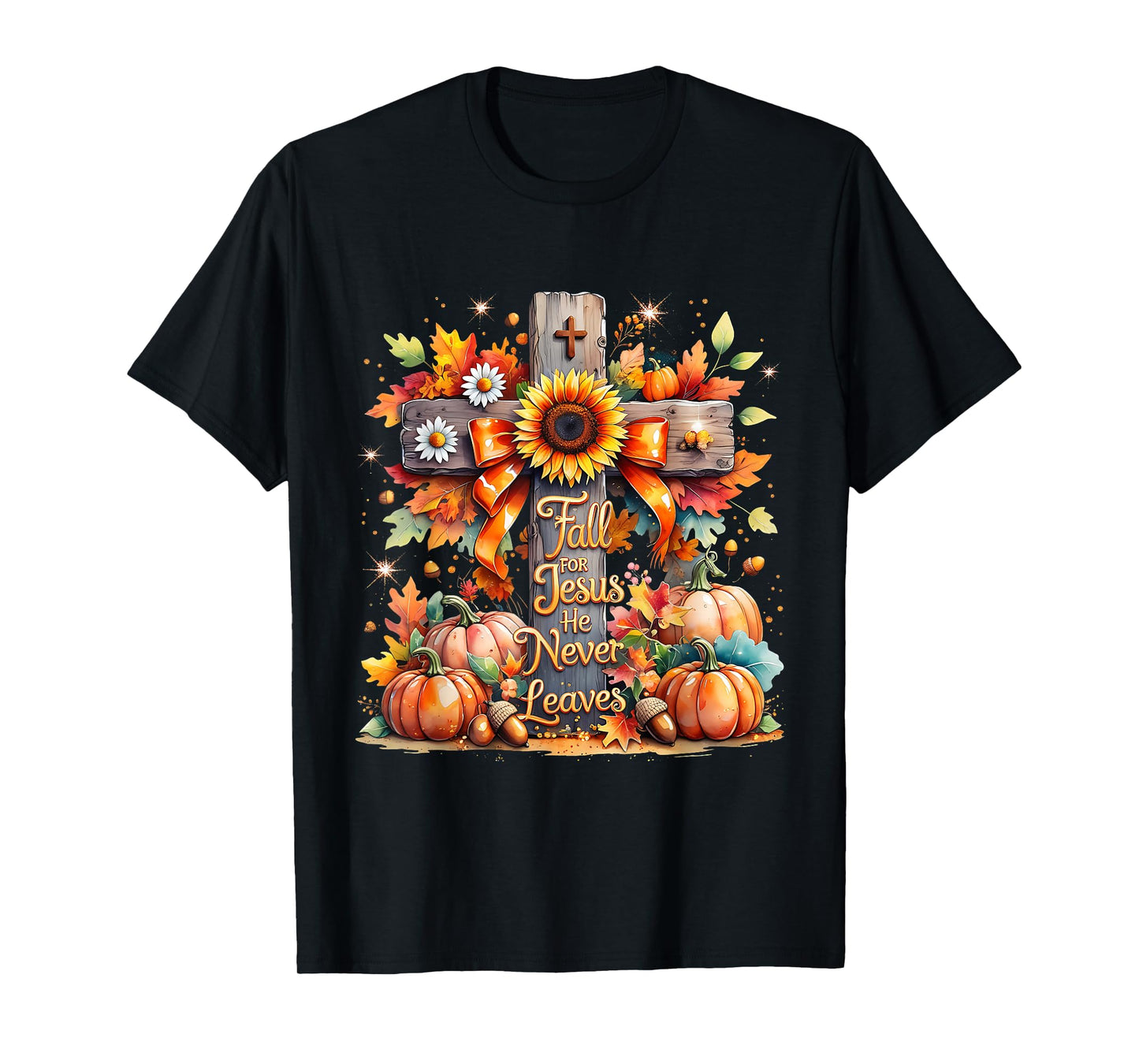 Fall for Jesus Christian Pumpkin Autumn Cross T-Shirt