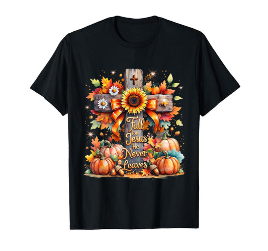 Fall for Jesus Christian Pumpkin Autumn Cross T-Shirt