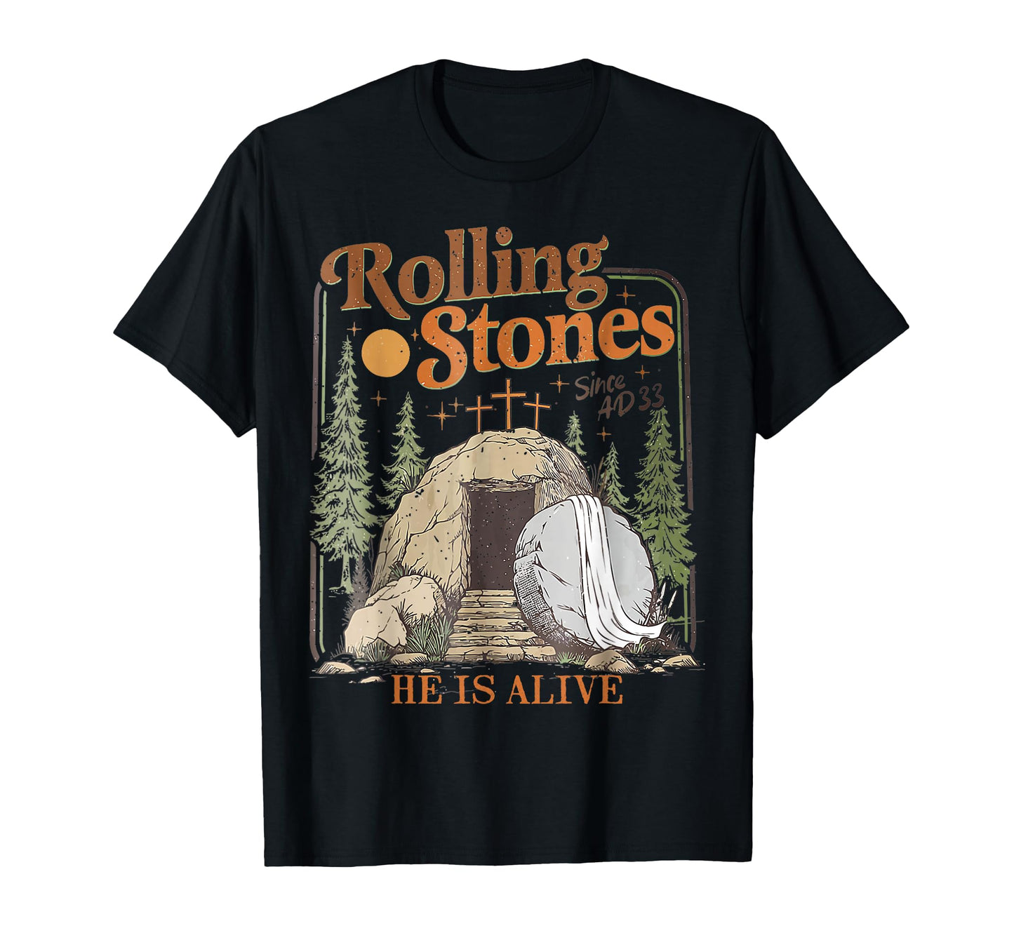 The Stone Was Rolled Away He Is Alive Retro Christian Easter T-Shirt