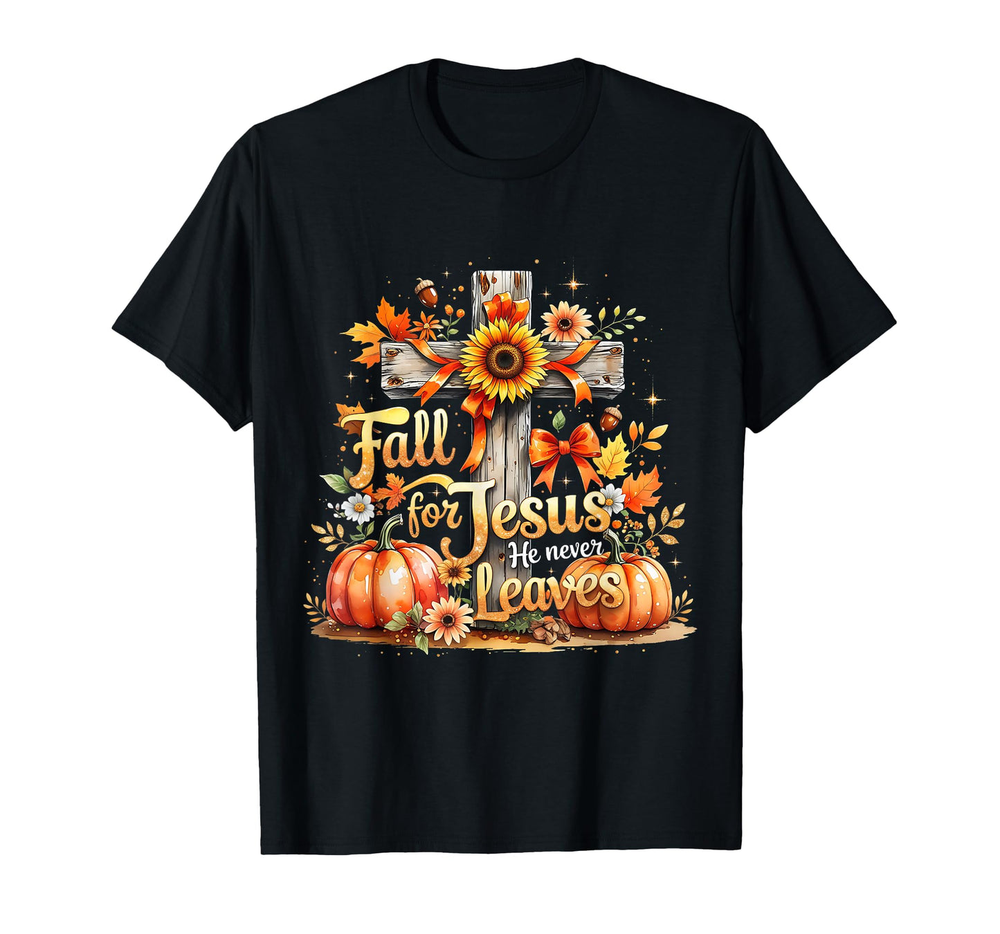 Fall for Jesus Christian Pumpkin Autumn Cross T-Shirt