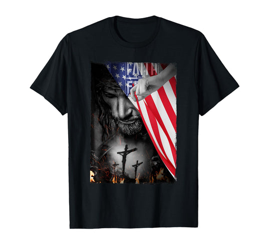Faith Over Fear, Jesus American Flag Patriot Christian Gift T-Shirt