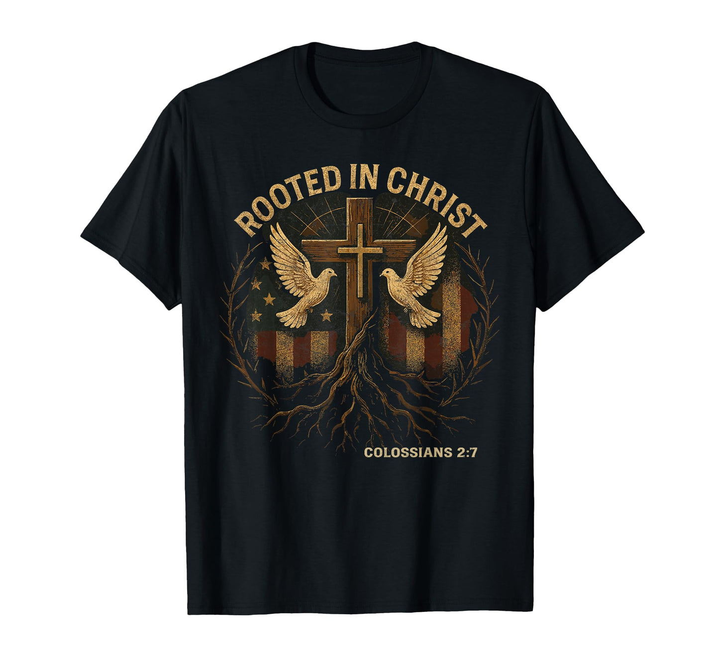 Rooted in Christ Vintage Christian Cross Retro Faith T-Shirt