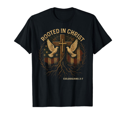 Rooted in Christ Vintage Christian Cross Retro Faith T-Shirt