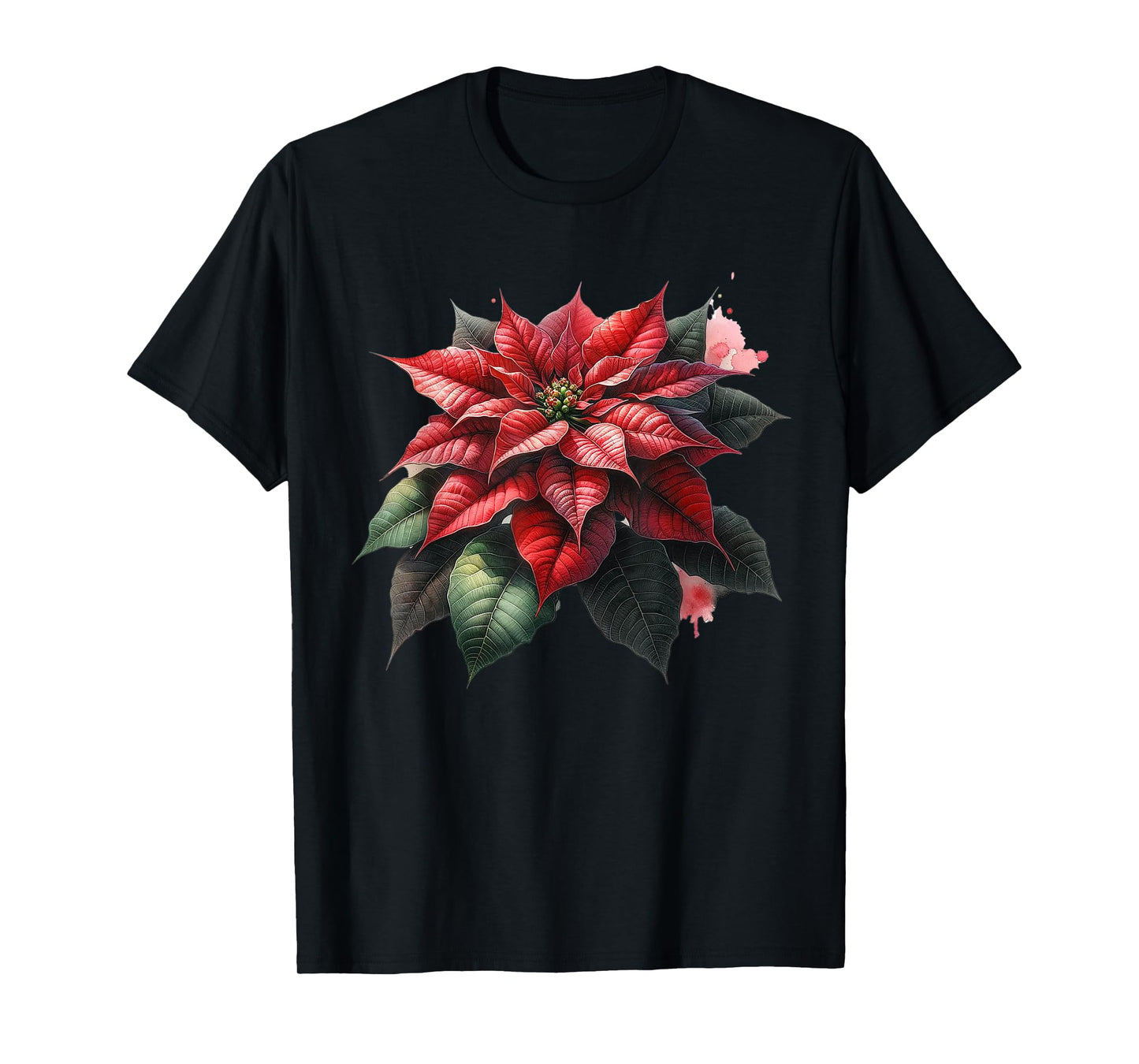 Poinsettia Watercolor Flower Holiday Christmas Graphics T-Shirt