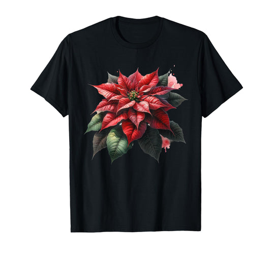 Poinsettia Watercolor Flower Holiday Christmas Graphics T-Shirt