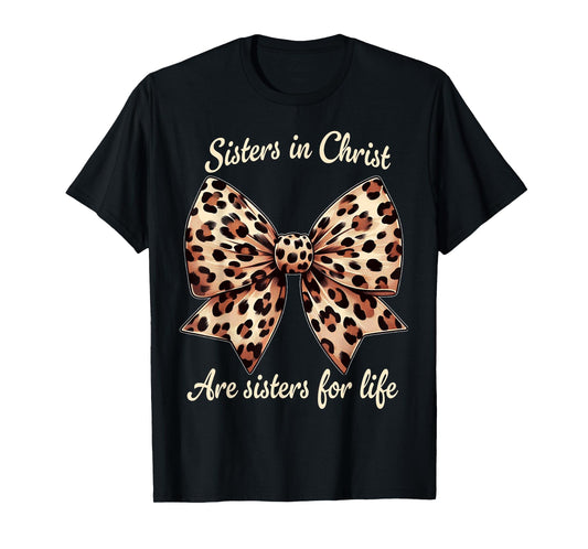 Cute Christian Design Leopard Coquette Sisters In Christ T-Shirt