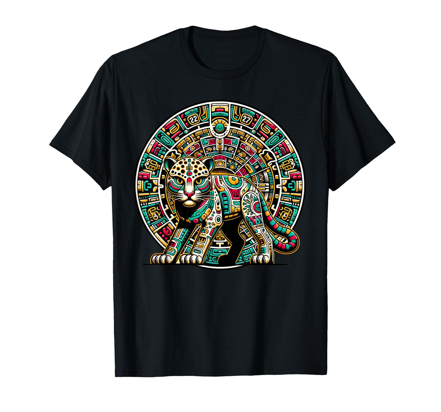 Aztec God Tezcatlipoca And Leopard With The Mayan Calendar T-Shirt