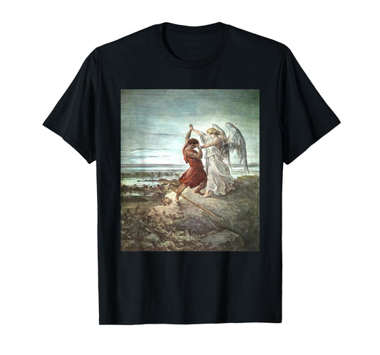 Jacob Wrestling With The Angel T-Shirt - Unisex-Adults, Black, Small
