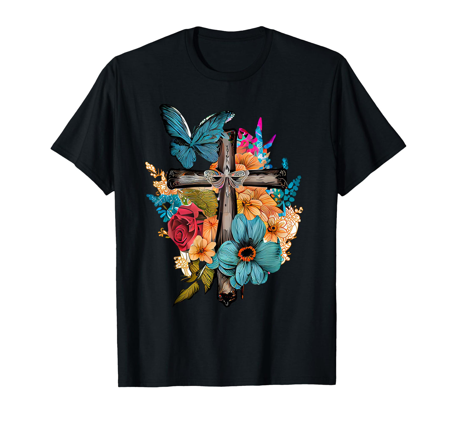 Jesus Cross Butterfly Flower Christian Faith Motivation T-Shirt