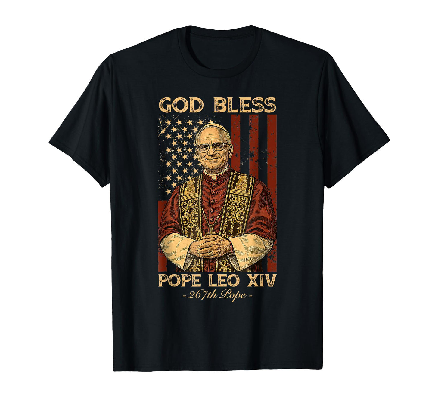God Bless Pope Leo XIV Robert Francis Prevost American Flag T-Shirt