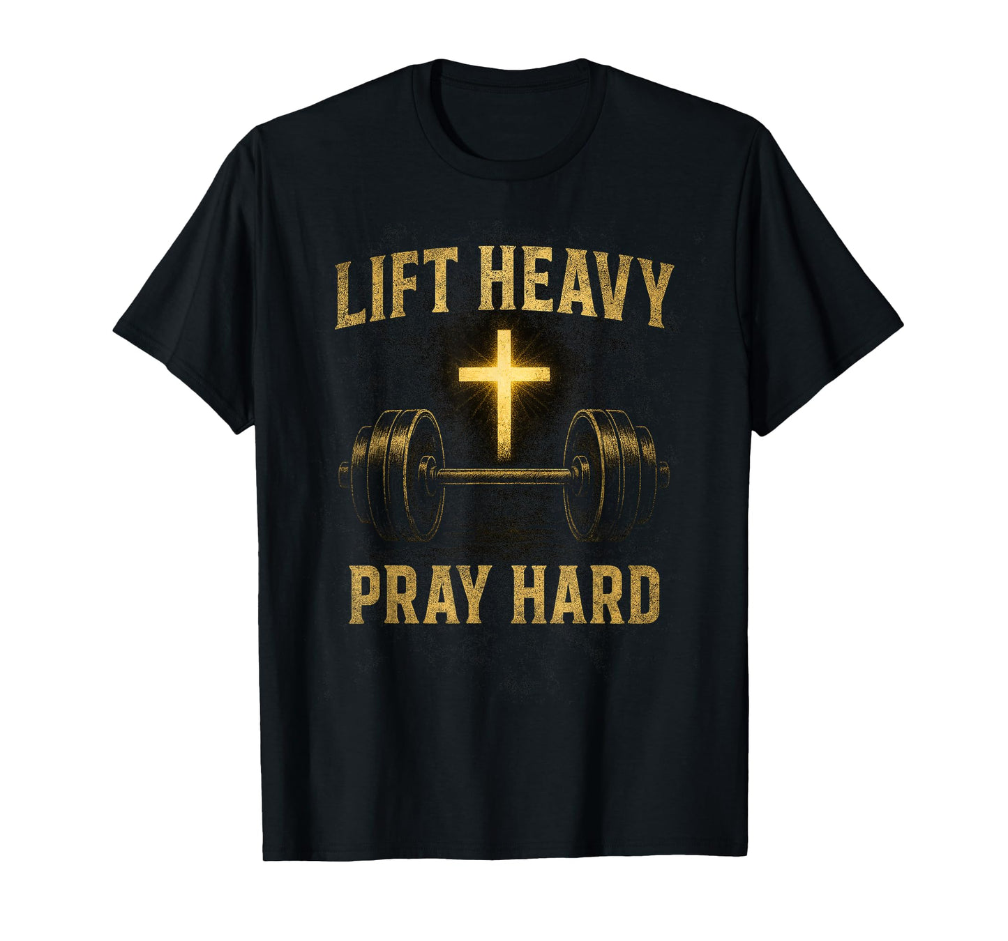 Lift Heavy Pray Hard Christian Workout Motivational Art T-Shirt