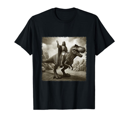 Vintage Jesus Riding T Rex Dinosaur Believers Christian T-Shirt