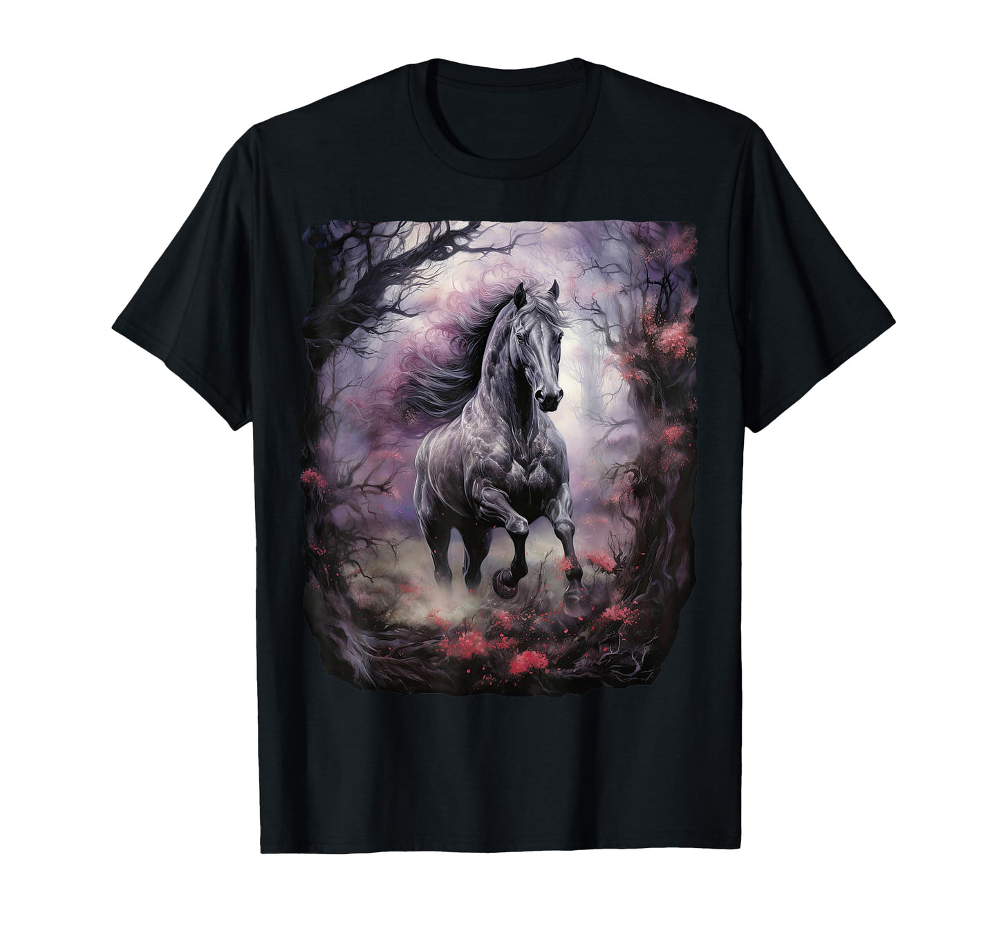 Beautiful Horse running through the forest by night T-Shirt