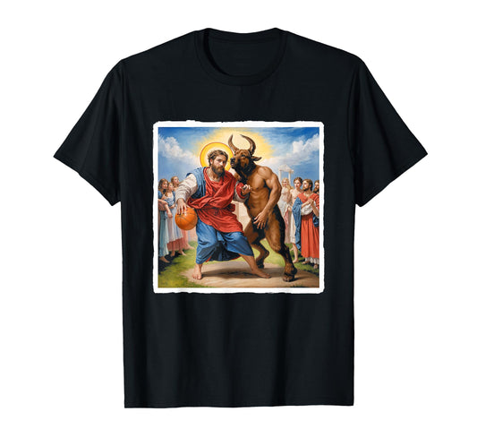 Jesus vs Satan Basketball Play Humor Sport Game T-Shirt