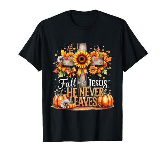 Fall for Jesus Christian Pumpkin Autumn Cross T-Shirt