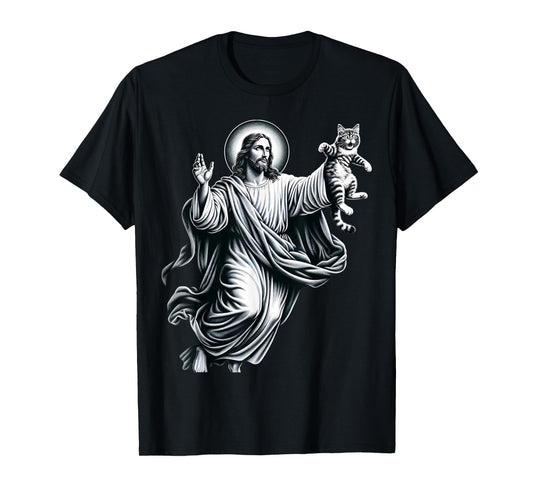 God holding Cat Easter He is Risen Jesus Loves Cats Men Women Girls Kids T-Shirt