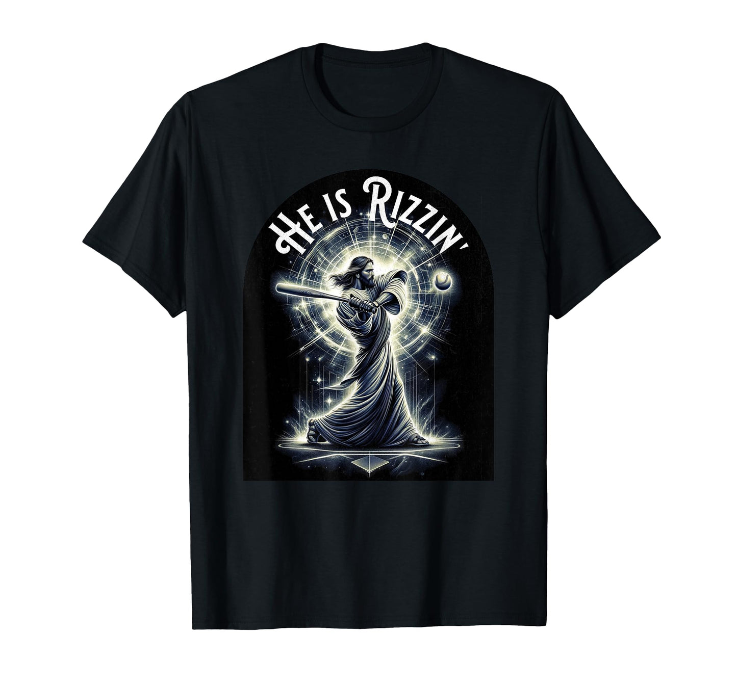 He is Rizzin Jesus Playing Baseball Funny Sports Rizz T-Shirt