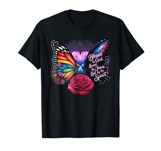 Blessed by God Butterfly Loved by Jesus Led by The Spirit T-Shirt