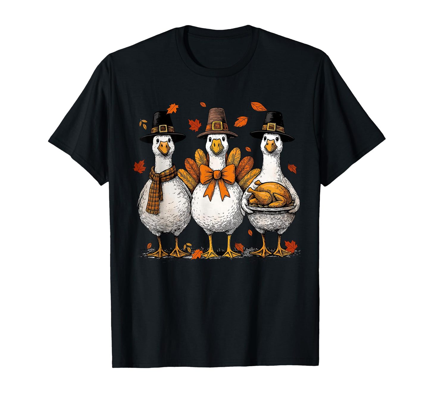 Goose Thanksgiving Goose Fall Leaves Autumn Turkey T-Shirt