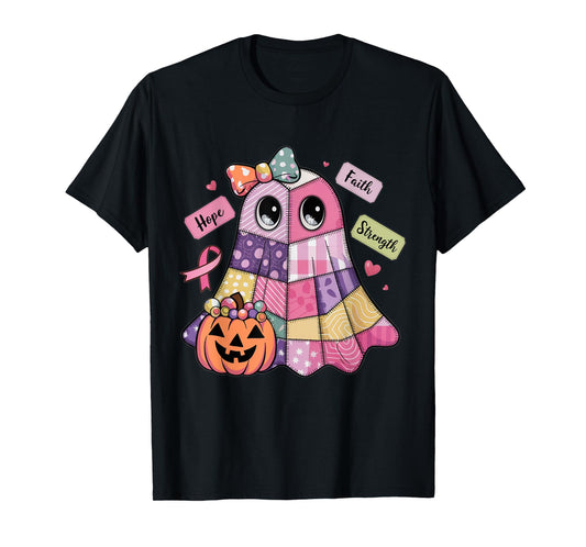Faith Hope Strength Ghost Breast Cancer Awareness Halloween T-Shirt