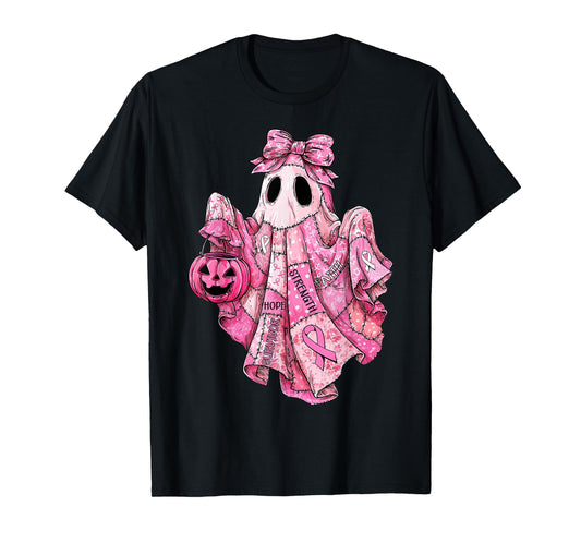 Breast Cancer Awareness Ghost Patchwork Pink T-Shirt