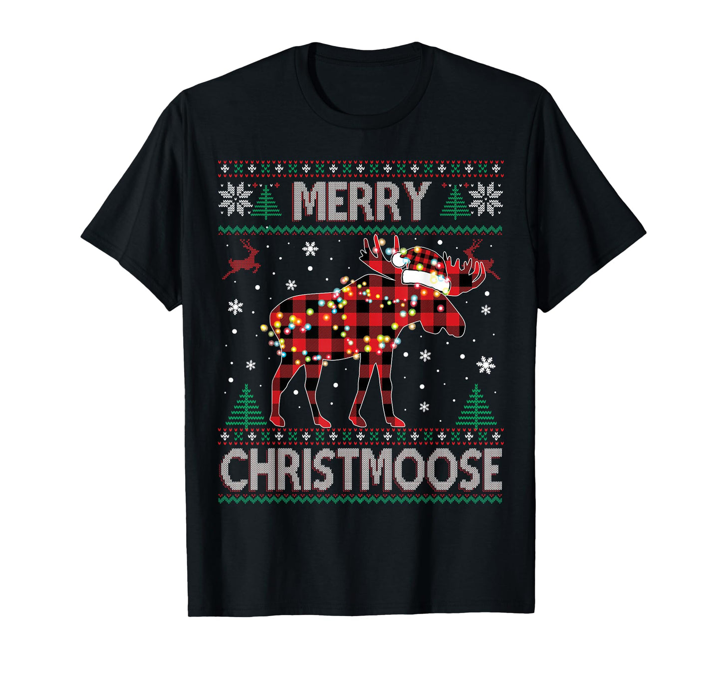 Merry Christmoose Christmas Moose Red Plaid Ugly Sweater T-Shirt