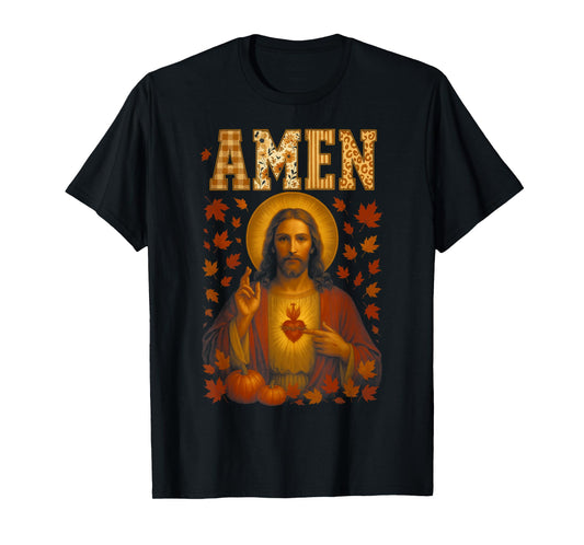 HUGvyn Amen Fall Jesus Christian Bible Verses Thanksgiving T-Shirt