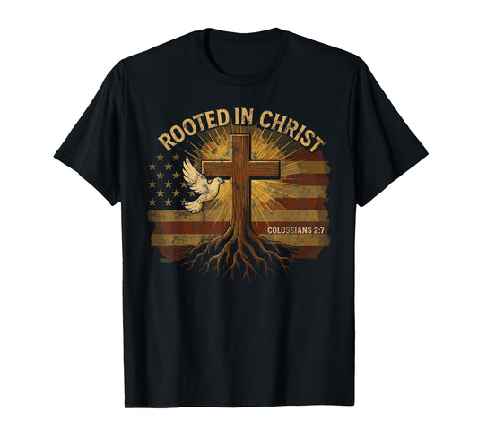 Vintage Rooted in Christ Christian Cross Retro Verse Prayer T-Shirt