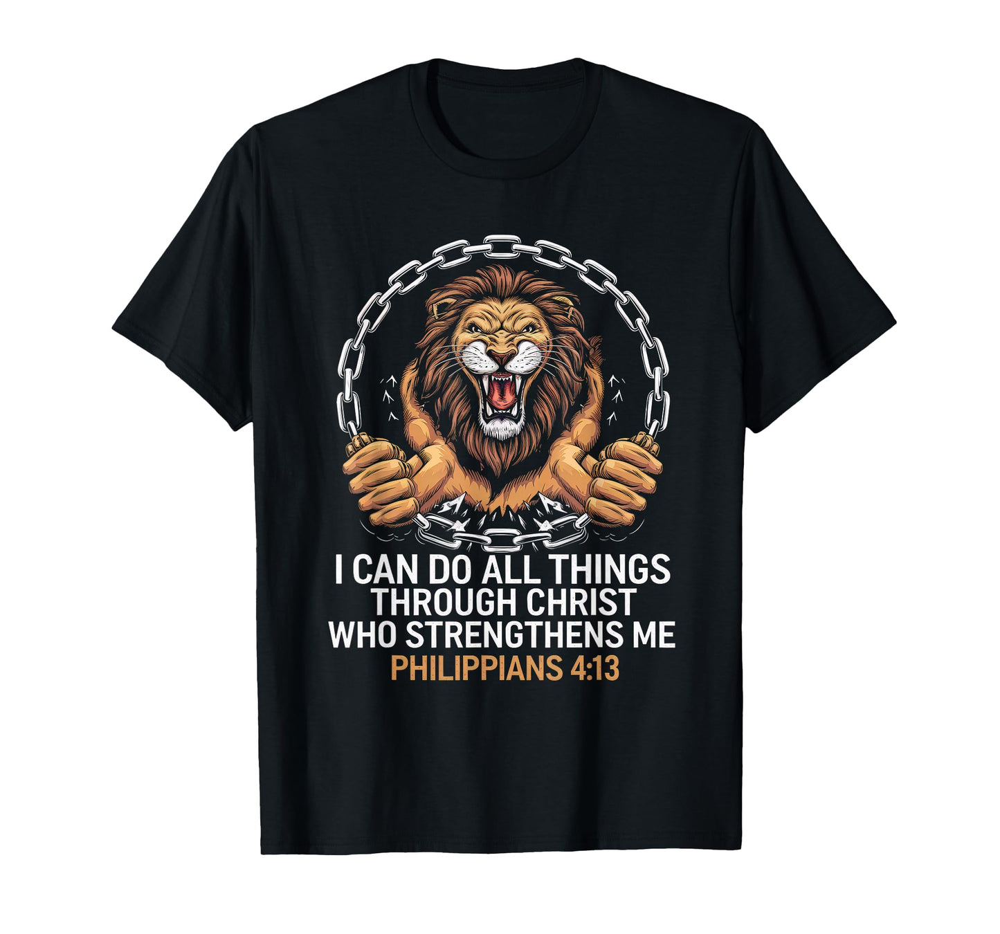 Christian Tshirt Philippians 4:13 Religious Lion Strengthens T-Shirt