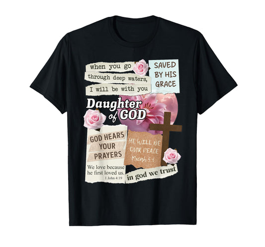 Daughter of God Christian Collage Scripture Women Girls T-Shirt