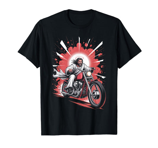 Jesus Biker Riding Motorcycle Men Vintage Outfit God Rider T-Shirt