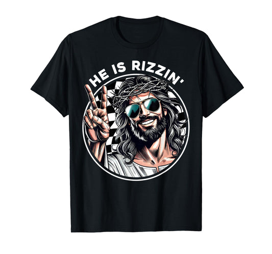 He Is Rizzin' Jesus Christian Happy Easter Hunt Eggs Funny T-Shirt