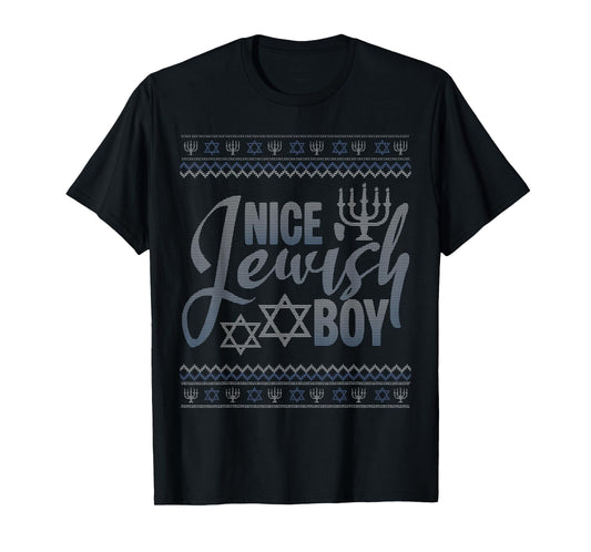 Nice Jewish Boy Menorah Ugly Christmas Happy Hanukkah T-Shirt