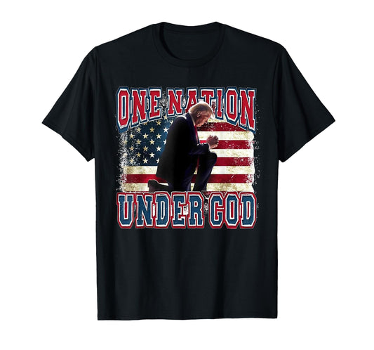 One Nation Under God Trump Pray Jesus USA Flag Distressed T-Shirt