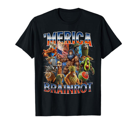 Italian Brainrot Big Meme 4th of July Flag Foot T-Shirt