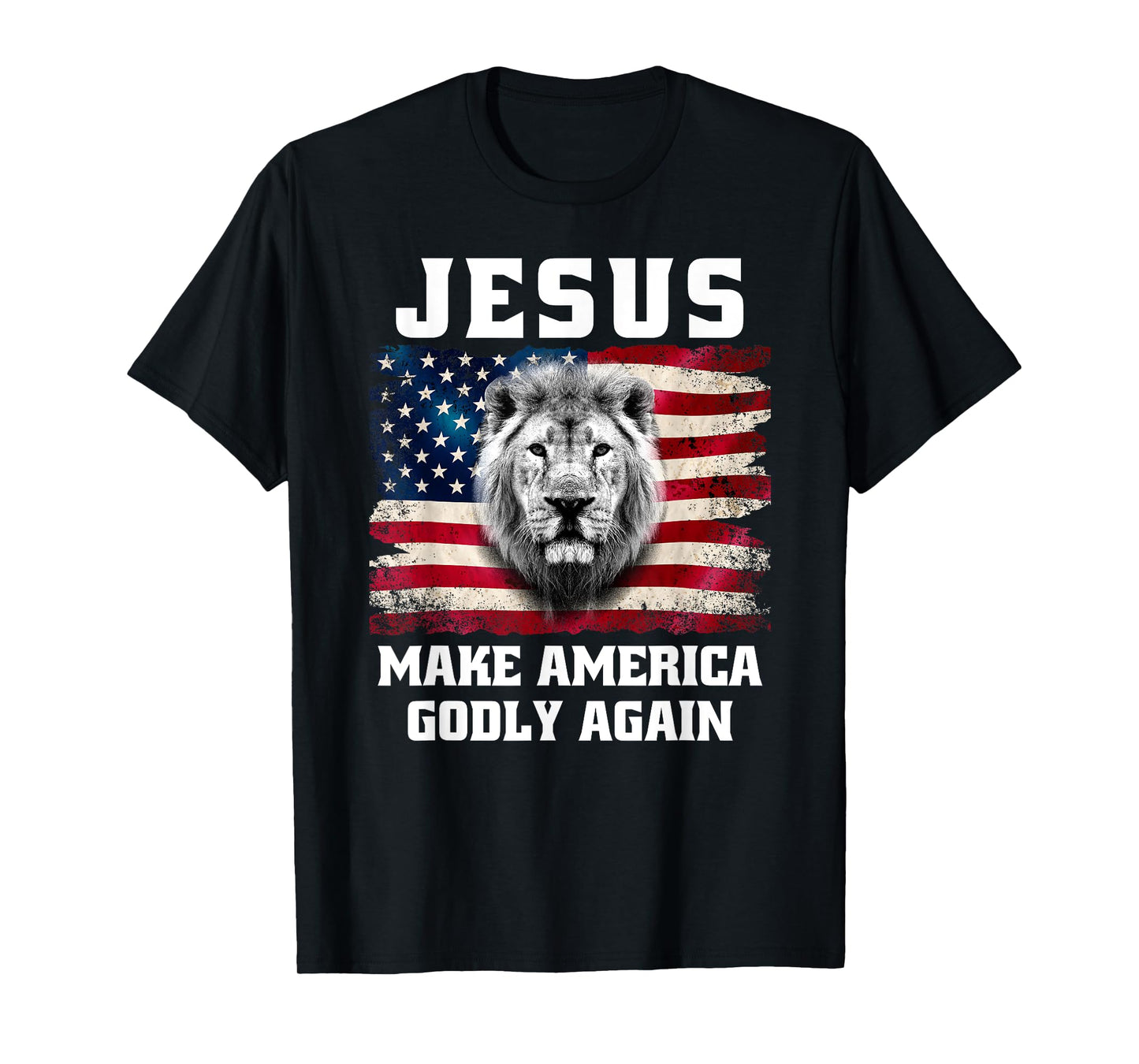 Jesus Make America Godly Again Christian Faith USA Flag Lion T-Shirt