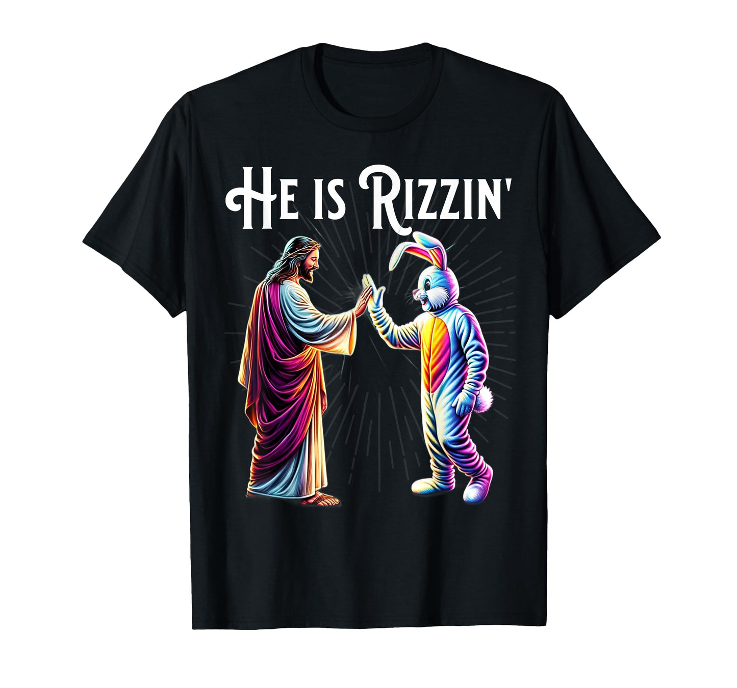Funny Rizz He is Rizzin Jesus High Five Easter Bunny T-Shirt