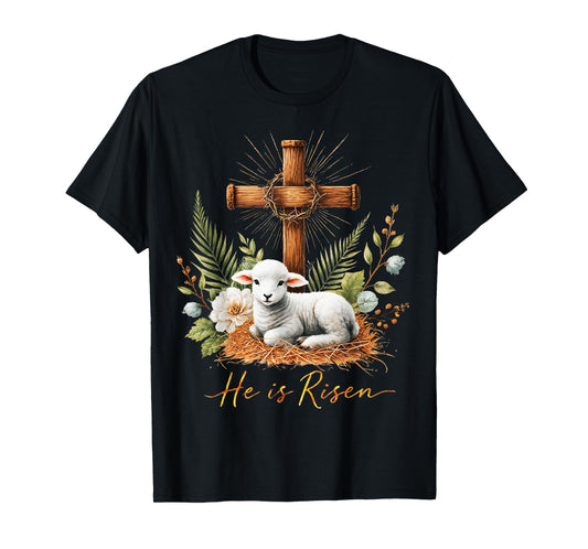 True Easter He is Risen Lamb Crown of Thorn Cross Palm Jesus T-Shirt