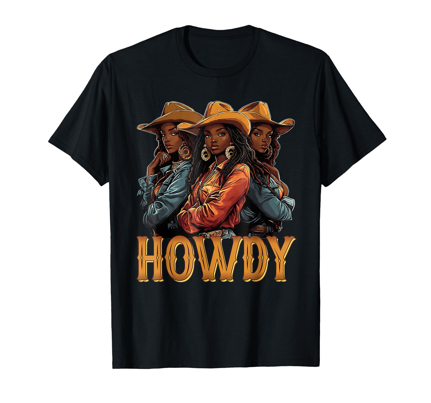 Howdy Retro Western Melanin Black Cowgirl African Women T-Shirt