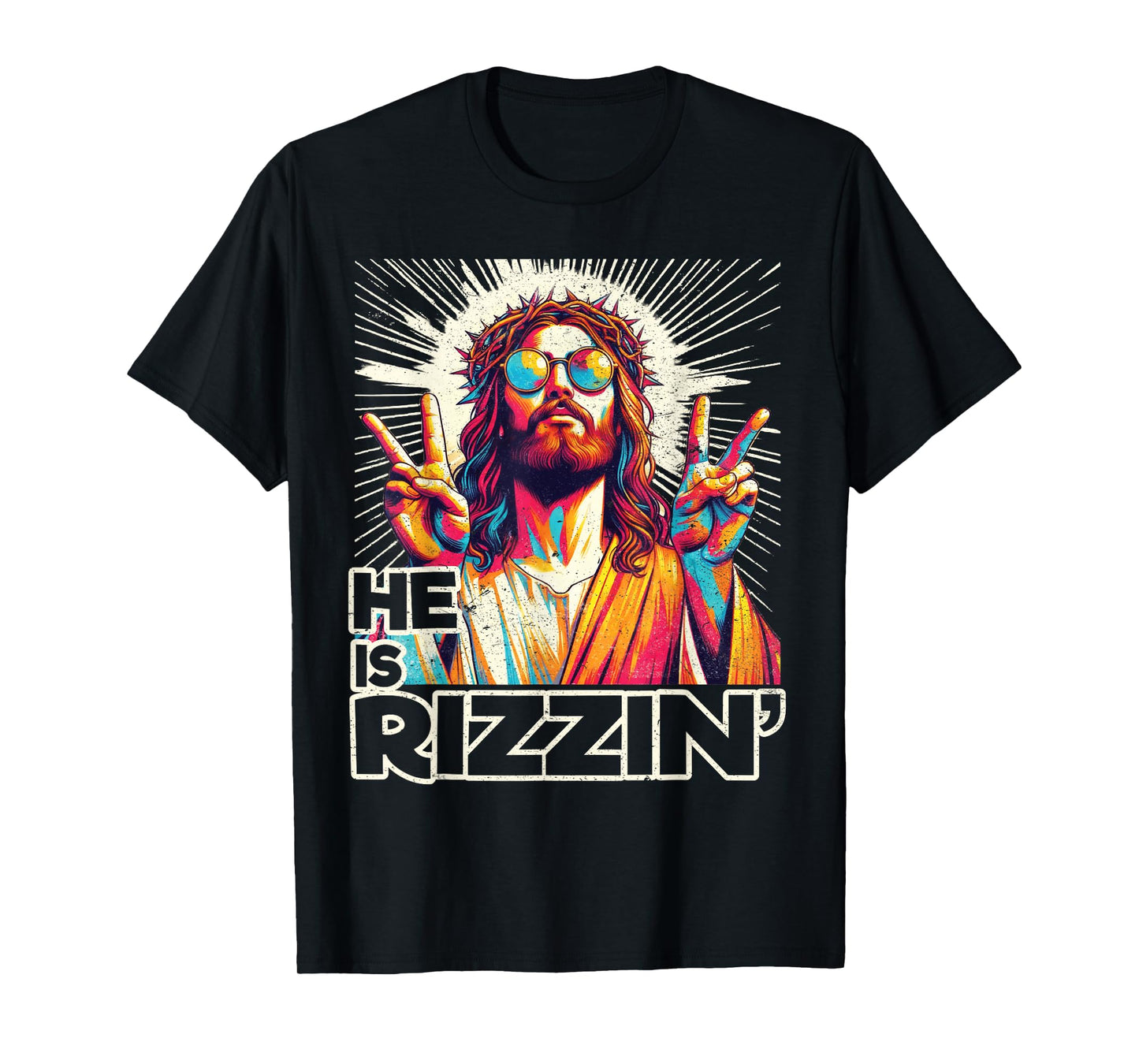 Retro He Is Rizzin Funny Jesus Has Rizzen Easter Christian T-Shirt